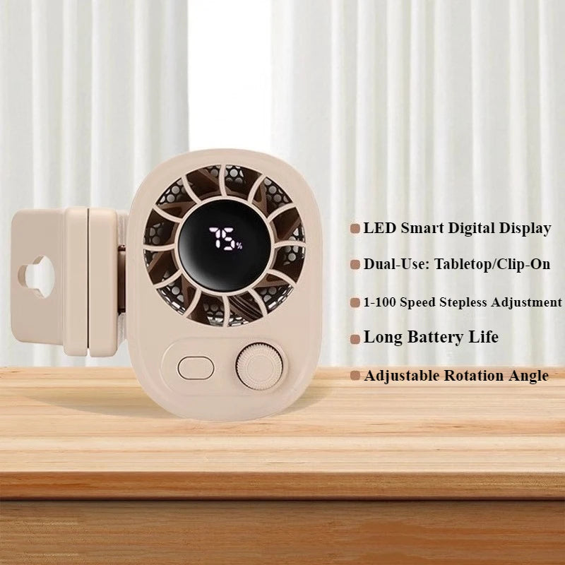 Portable Car Clip Fan 360° Rotatable 100 Speed Wind 12V USB Rechargeable Electric Fan Low Noise Mini Fan Clamp Anywhere