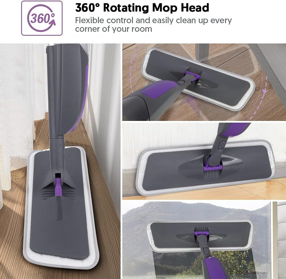 Spray Mop for Cleaning Floors, Microfiber Floor Mops Wet Dry Flat Mop with 550ML Refillable Bottle 2 Washable Pads Replacement, Dust Mop for Wooden Laminate Tile Marble Kitchen Hard Floors