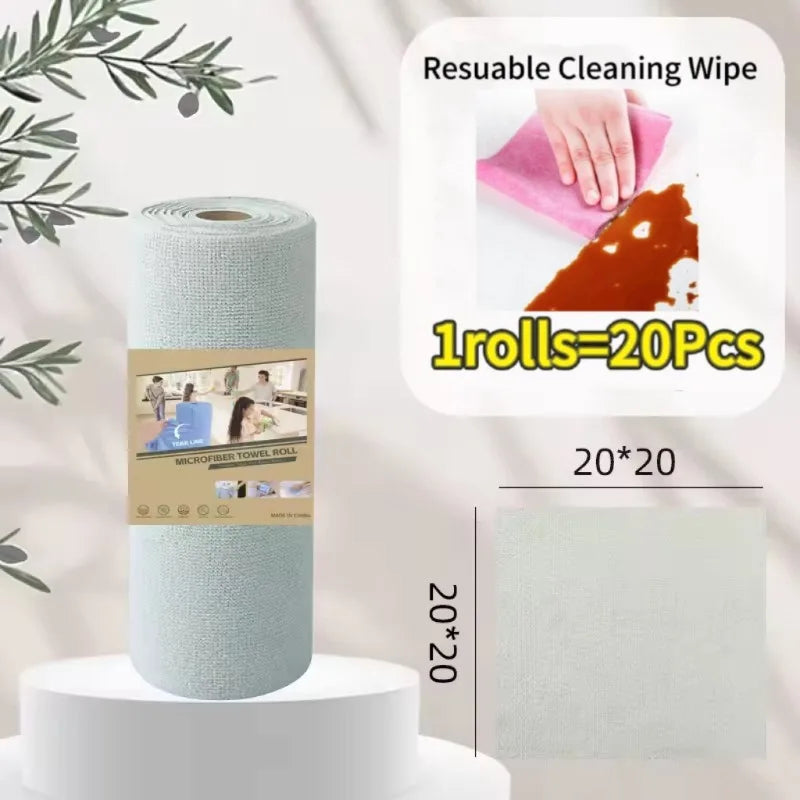 Reusable Cleaning Wipe Household Kitchen Cloth Microfiber Towel Rolls Dish Rags Wash Paper Towel Replacement 1 Roll of 20 Sheets