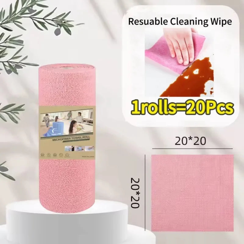Reusable Cleaning Wipe Household Kitchen Cloth Microfiber Towel Rolls Dish Rags Wash Paper Towel Replacement 1 Roll of 20 Sheets