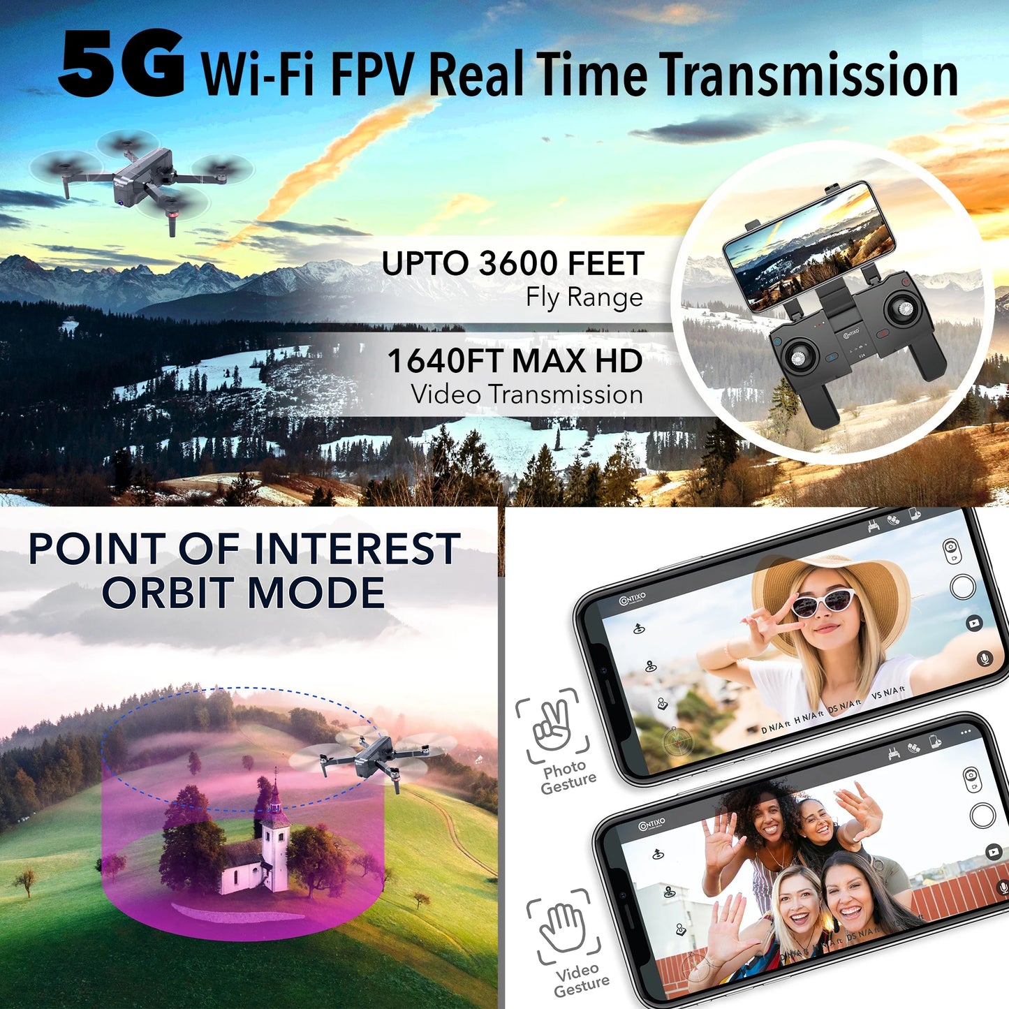 F24 Pro 4K UHD Aerial Drone Skins W/ GPS, 30-Min Flight, Foldable Mini Drone, Brushless Motors, FPV, Wi-Fi, RC Quadcopter, Carrying Case, Black