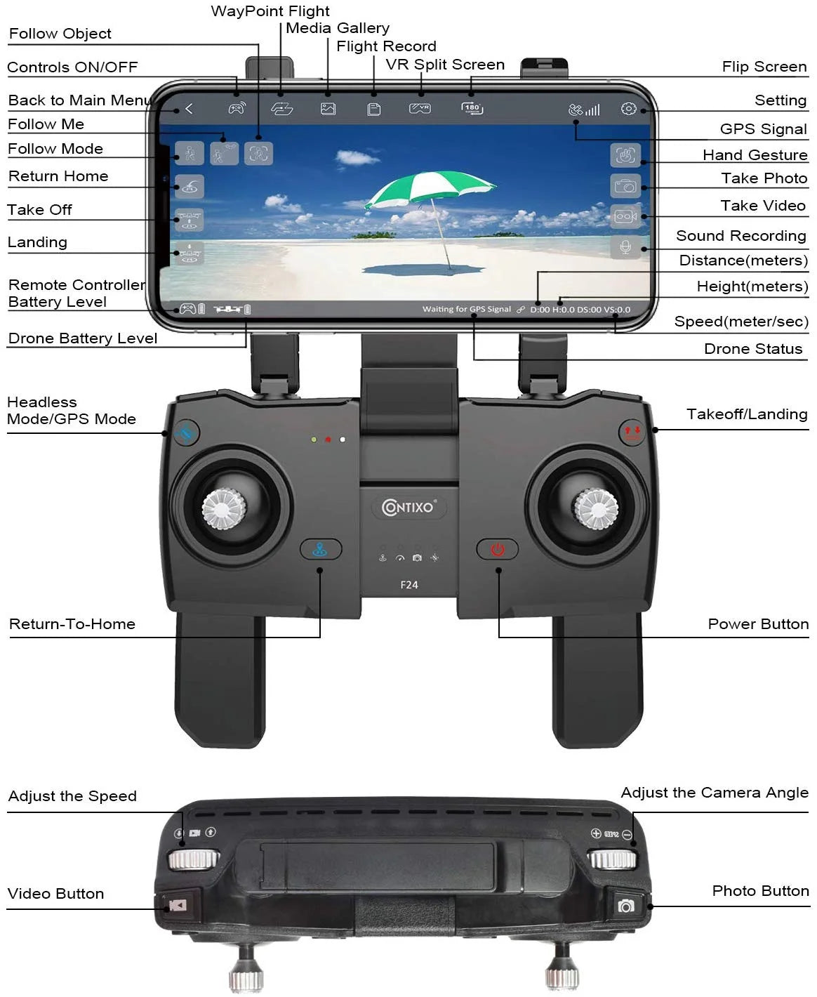 F24 Pro 4K UHD Aerial Drone Skins W/ GPS, 30-Min Flight, Foldable Mini Drone, Brushless Motors, FPV, Wi-Fi, RC Quadcopter, Carrying Case, Black
