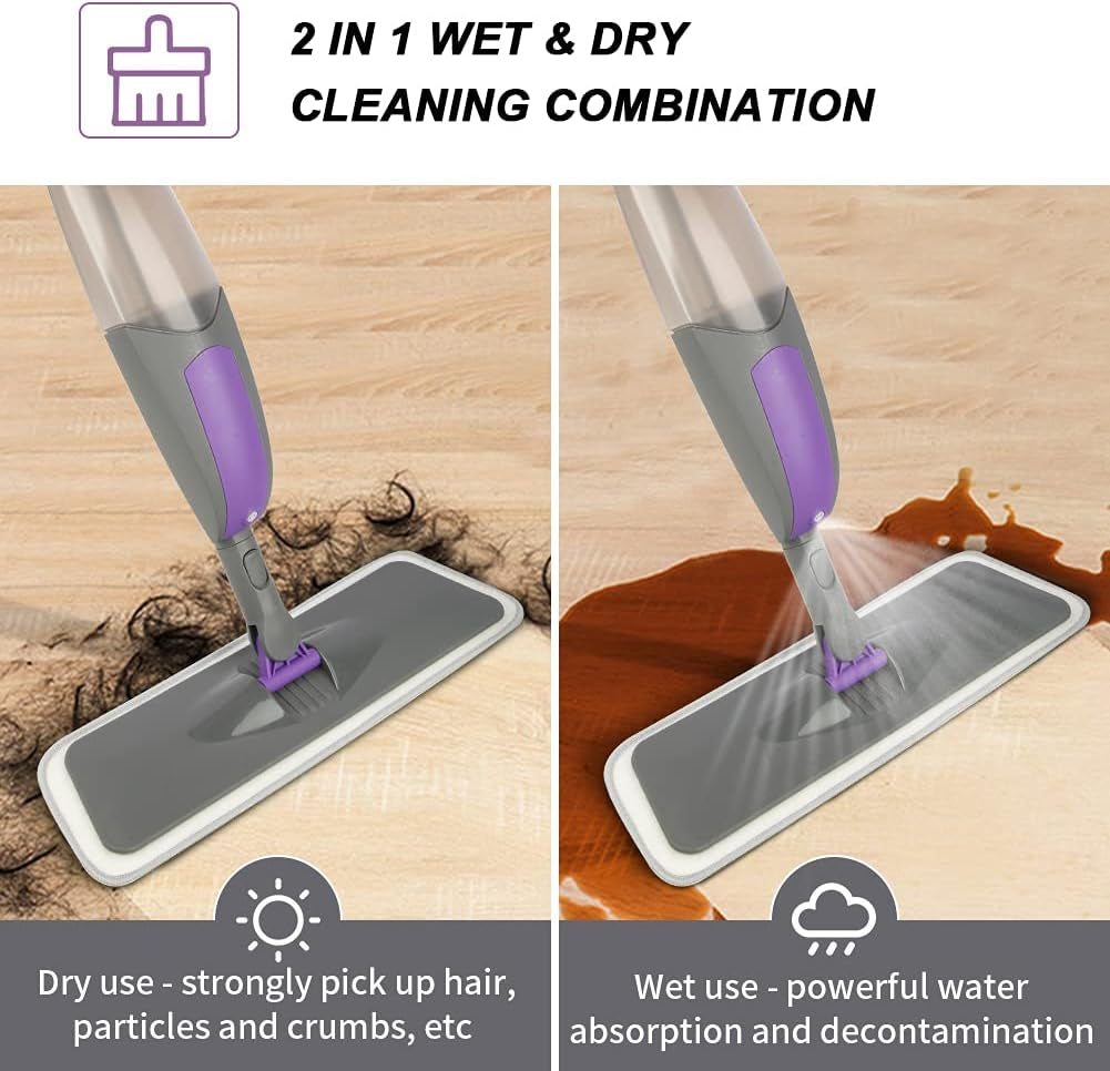 Spray Mop for Cleaning Floors, Microfiber Floor Mops Wet Dry Flat Mop with 550ML Refillable Bottle 2 Washable Pads Replacement, Dust Mop for Wooden Laminate Tile Marble Kitchen Hard Floors