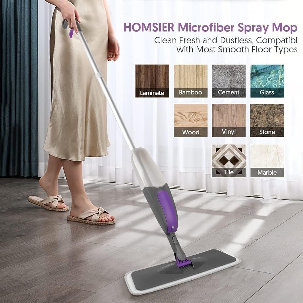 Spray Mop for Cleaning Floors, Microfiber Floor Mops Wet Dry Flat Mop with 550ML Refillable Bottle 2 Washable Pads Replacement, Dust Mop for Wooden Laminate Tile Marble Kitchen Hard Floors