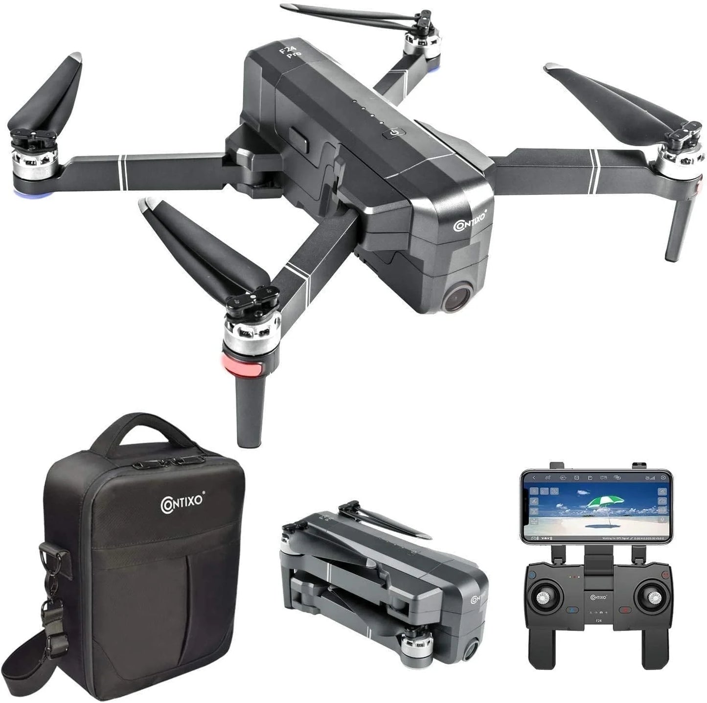 F24 Pro 4K UHD Aerial Drone Skins W/ GPS, 30-Min Flight, Foldable Mini Drone, Brushless Motors, FPV, Wi-Fi, RC Quadcopter, Carrying Case, Black