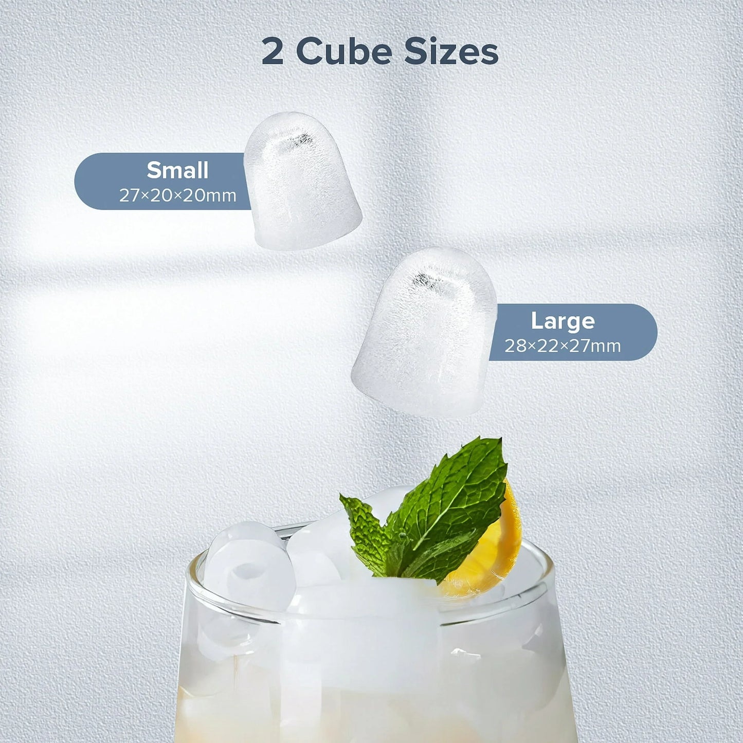 Countertop Portable Ice Maker, 8 Cubes Ready in 6 Mins, Self-Cleaning with Handle, Ice Scoop, 2 Sizes of Bullet Ice Cubes, for Home/Kitchen/Office-White