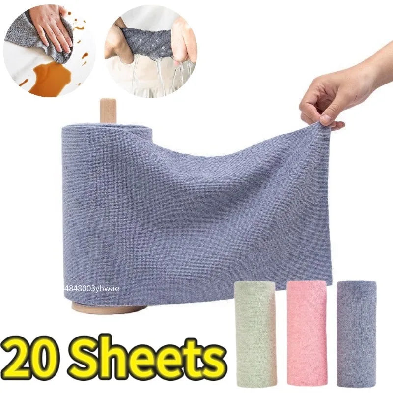 Reusable Cleaning Wipe Household Kitchen Cloth Microfiber Towel Rolls Dish Rags Wash Paper Towel Replacement 1 Roll of 20 Sheets