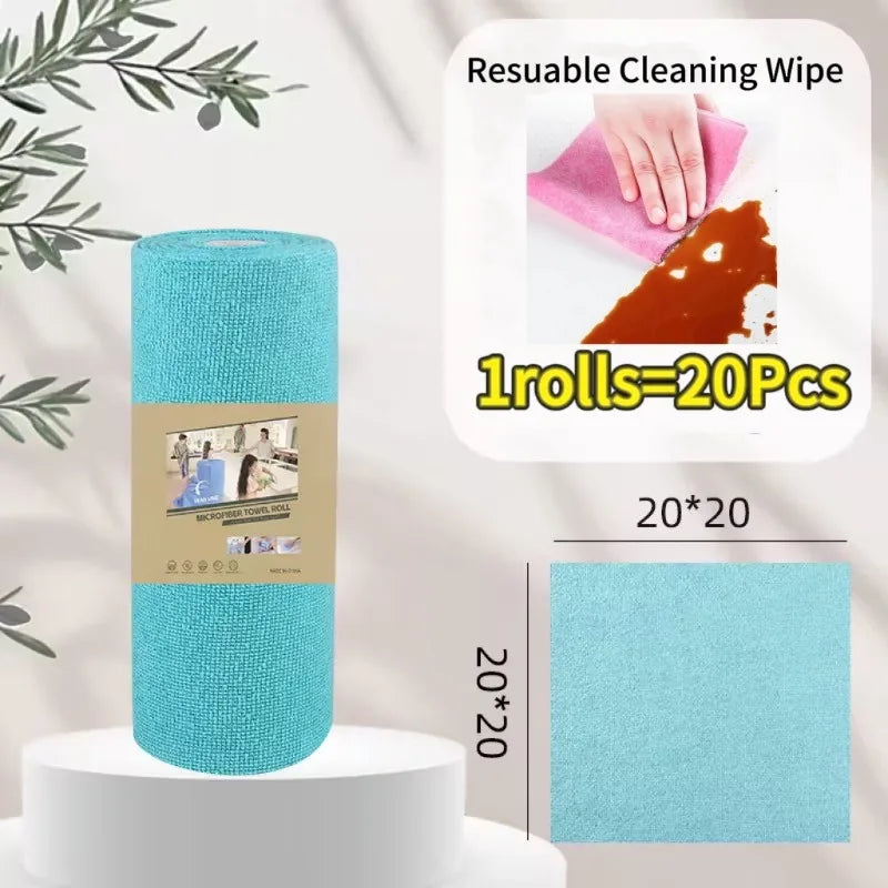 Reusable Cleaning Wipe Household Kitchen Cloth Microfiber Towel Rolls Dish Rags Wash Paper Towel Replacement 1 Roll of 20 Sheets