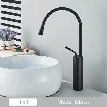 Black Brass Art Basin Faucet Bathroom Washbasin Hot Cold Tap 360 Swivel Waterfall Gold Tall Model Mixer Deck Mounted