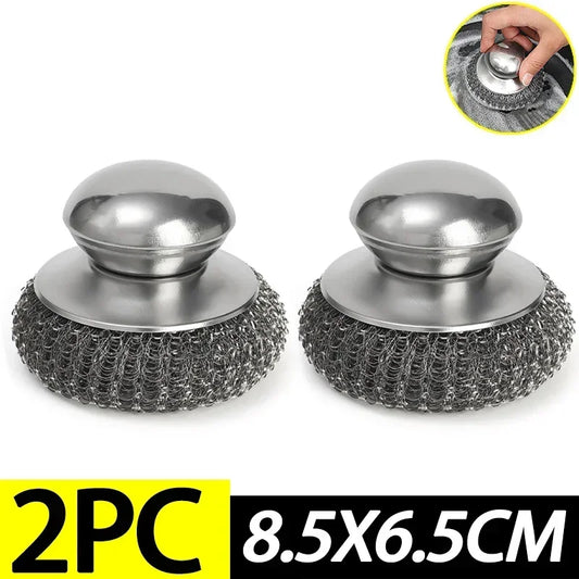 Stainless Steel Pot Brush Ergonomic Handle Heavy Duty Wire Ball Scrubber for Kitchen Dishes Pans Grills Sink Cleaning Tools