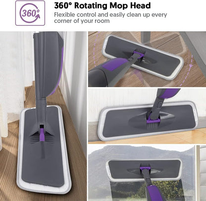 Spray Mop for Cleaning Floors,  Microfiber Floor Mops Wet Dry Flat Mop with 550ML Refillable Bottle 2 Washable Pads Replacement, Dust Mop for Wooden Laminate Tile Marble Kitchen Hard Floors