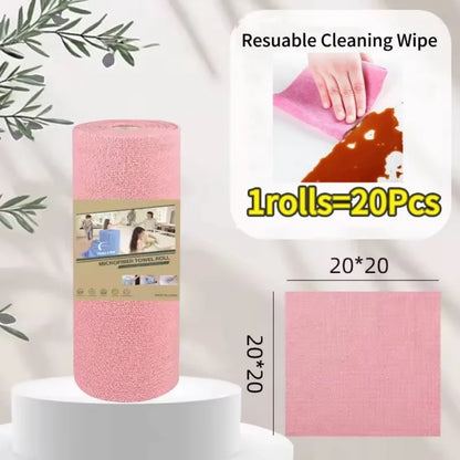 Reusable Cleaning Wipe Household Kitchen Cloth Microfiber Towel Rolls Dish Rags Wash Paper Towel Replacement 1 Roll of 20 Sheets