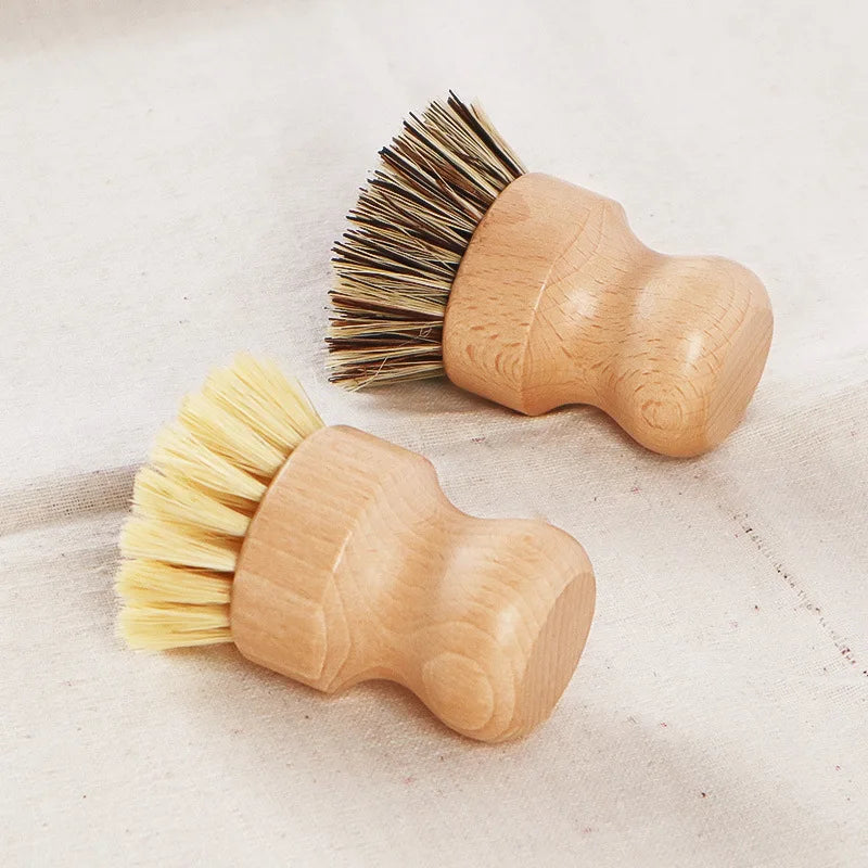 1/2Pcs Palm Pot Brush Bamboo round Mini Natural Scrub Brush for Kitchen Dishwashing Pot Vegetable Cleaning Brush Wholesale
