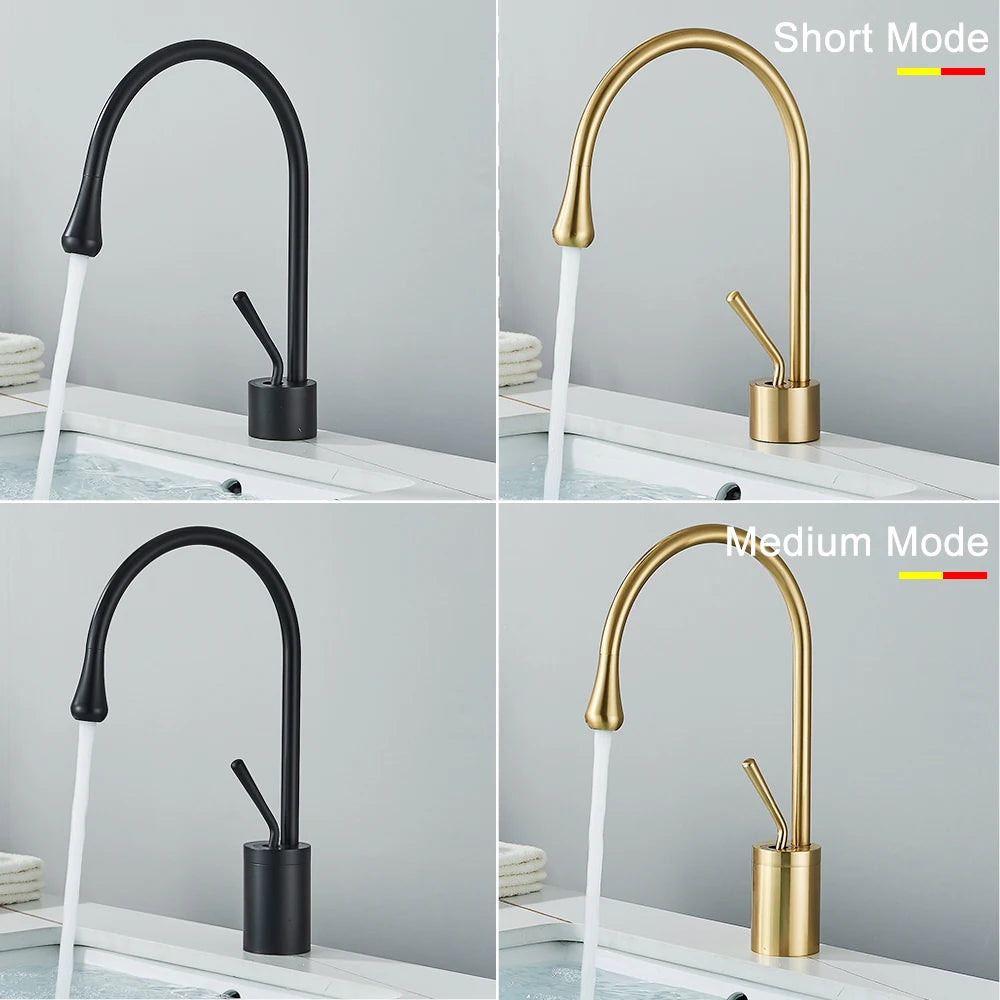 Black Brass Art Basin Faucet Bathroom Washbasin Hot Cold Tap 360 Swivel Waterfall Gold Tall Model Mixer Deck Mounted