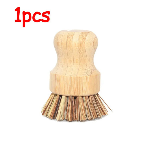 1/2Pcs Palm Pot Brush Bamboo round Mini Natural Scrub Brush for Kitchen Dishwashing Pot Vegetable Cleaning Brush Wholesale