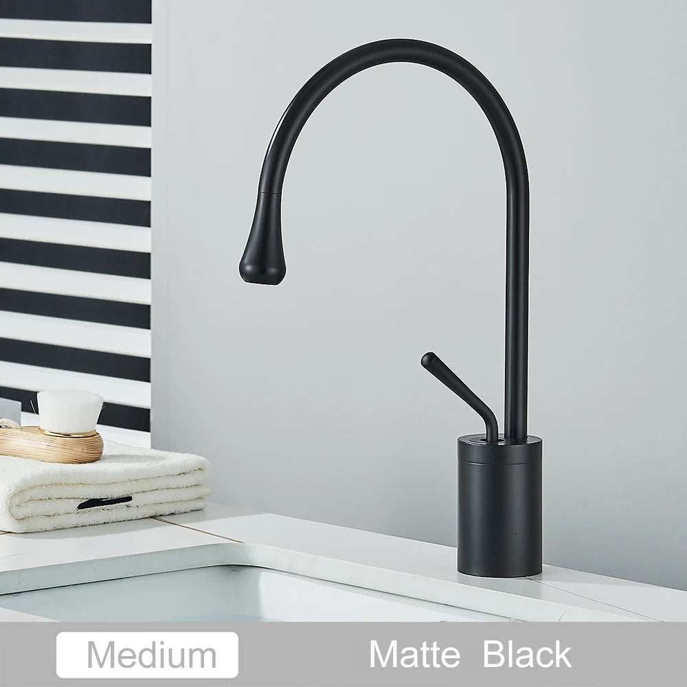 Black Brass Art Basin Faucet Bathroom Washbasin Hot Cold Tap 360 Swivel Waterfall Gold Tall Model Mixer Deck Mounted
