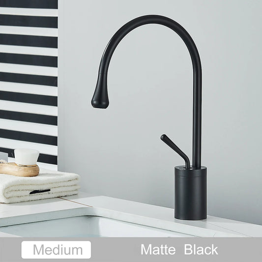 Black Brass Art Basin Faucet Bathroom Washbasin Hot Cold Tap 360 Swivel Waterfall Gold Tall Model Mixer Deck Mounted