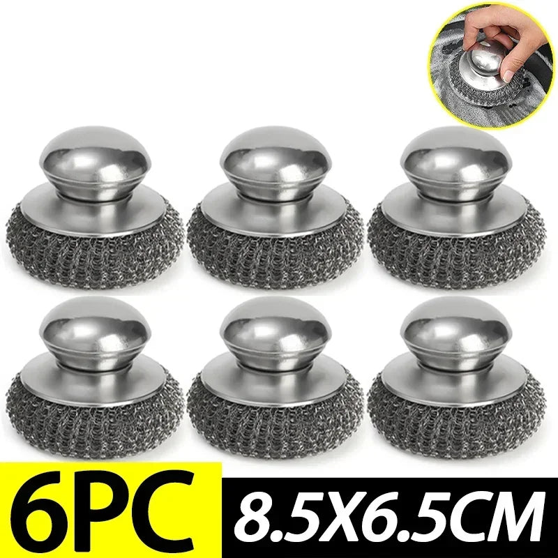 Stainless Steel Pot Brush Ergonomic Handle Heavy Duty Wire Ball Scrubber for Kitchen Dishes Pans Grills Sink Cleaning Tools
