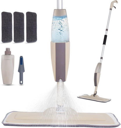Hard Floor Mop Spray Mop for Home Kitchen Wood Tile Laminate Ceramic Floor Cleaning Tool with 250Ml Refillable Water Tank Include Extra 2 Microfiber Washable Reusable Pads and 1 Scraper