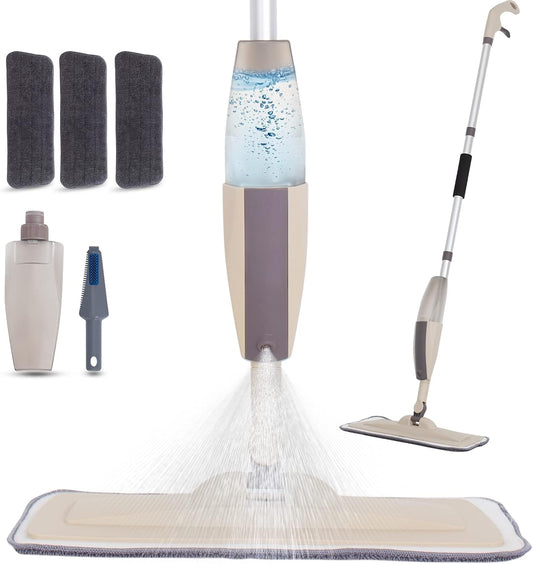 Hard Floor Mop Spray Mop for Home Kitchen Wood Tile Laminate Ceramic Floor Cleaning Tool with 250Ml Refillable Water Tank Include Extra 2 Microfiber Washable Reusable Pads and 1 Scraper