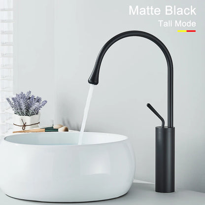 Black Brass Art Basin Faucet Bathroom Washbasin Hot Cold Tap 360 Swivel Waterfall Gold Tall Model Mixer Deck Mounted