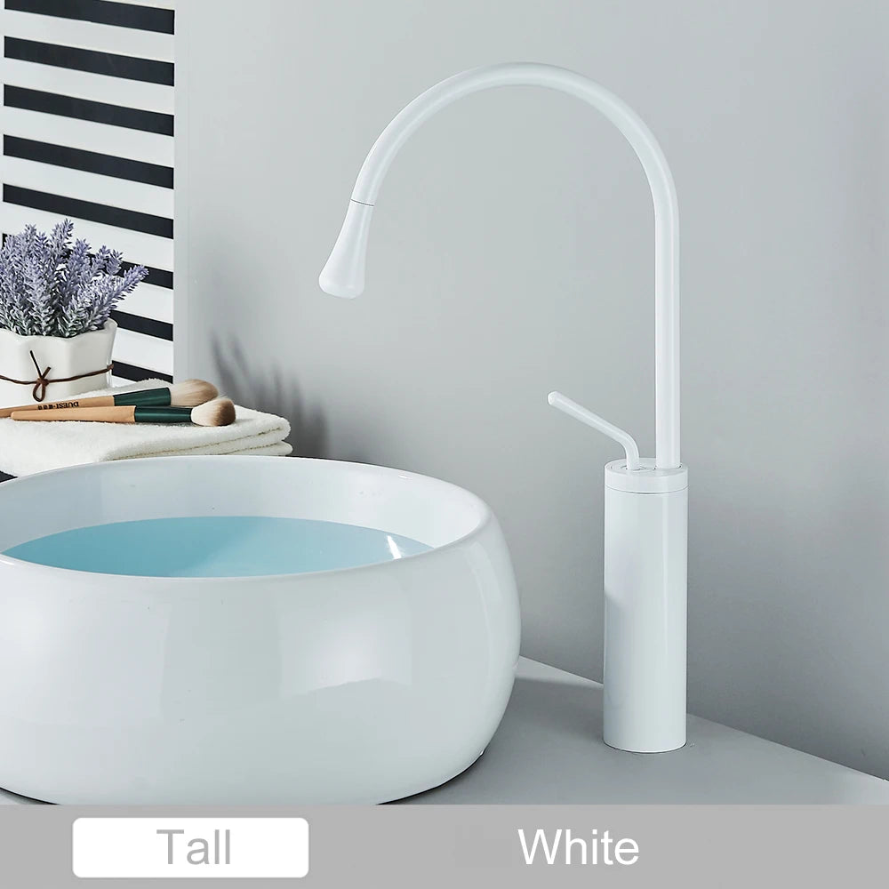 Black Brass Art Basin Faucet Bathroom Washbasin Hot Cold Tap 360 Swivel Waterfall Gold Tall Model Mixer Deck Mounted
