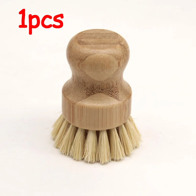 1/2Pcs Palm Pot Brush Bamboo round Mini Natural Scrub Brush for Kitchen Dishwashing Pot Vegetable Cleaning Brush Wholesale