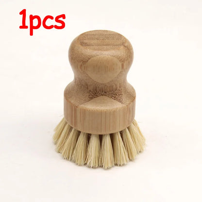 1/2Pcs Palm Pot Brush Bamboo round Mini Natural Scrub Brush for Kitchen Dishwashing Pot Vegetable Cleaning Brush Wholesale