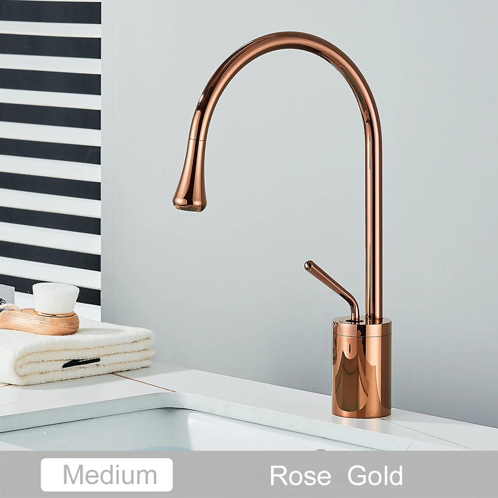 Black Brass Art Basin Faucet Bathroom Washbasin Hot Cold Tap 360 Swivel Waterfall Gold Tall Model Mixer Deck Mounted