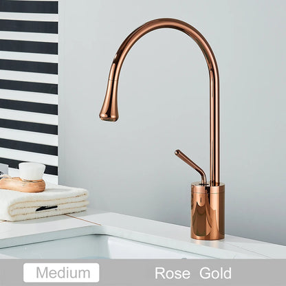 Black Brass Art Basin Faucet Bathroom Washbasin Hot Cold Tap 360 Swivel Waterfall Gold Tall Model Mixer Deck Mounted
