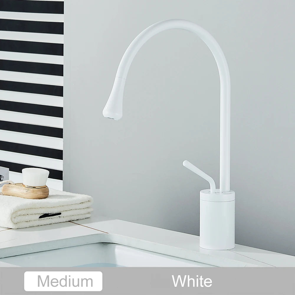 Black Brass Art Basin Faucet Bathroom Washbasin Hot Cold Tap 360 Swivel Waterfall Gold Tall Model Mixer Deck Mounted