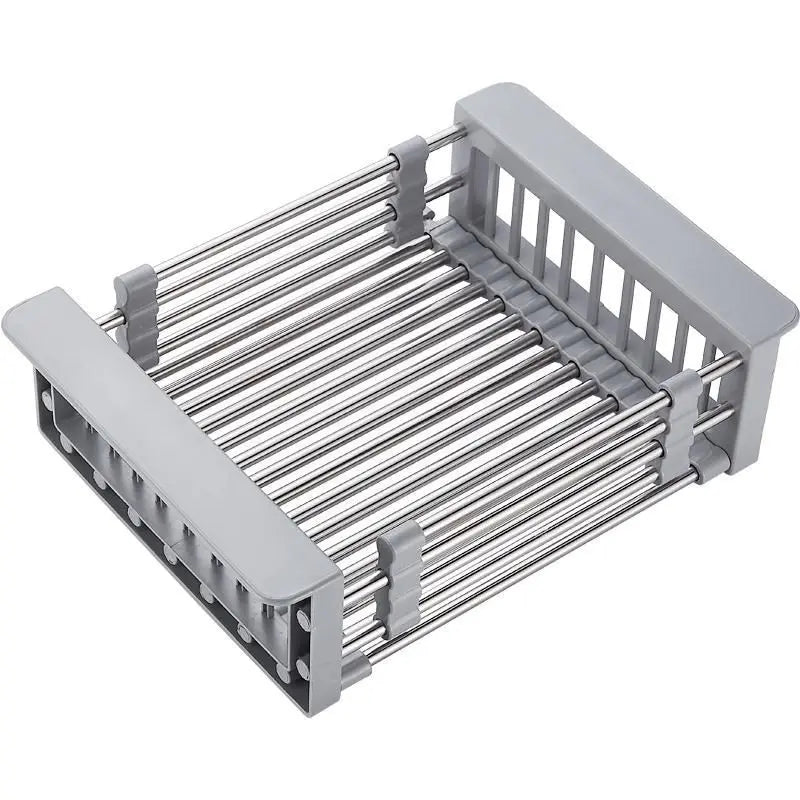 Adjustable Drain Rack Stainless Steel Sink Drain Rack Fruit Vegetable Drain Basket Kitchen Retractable Drying Rack