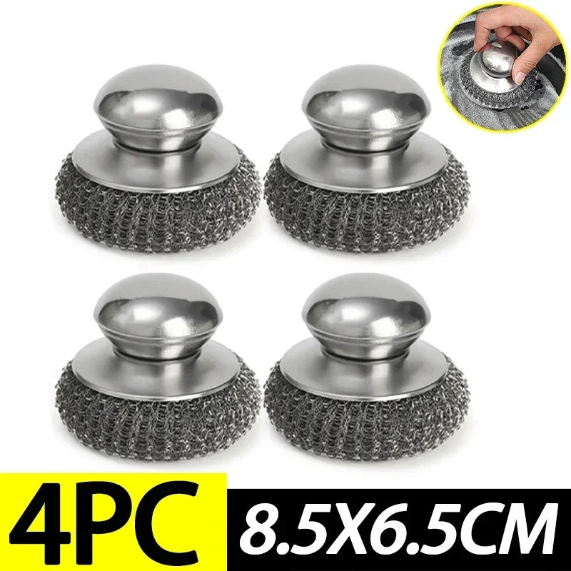 Stainless Steel Pot Brush Ergonomic Handle Heavy Duty Wire Ball Scrubber for Kitchen Dishes Pans Grills Sink Cleaning Tools