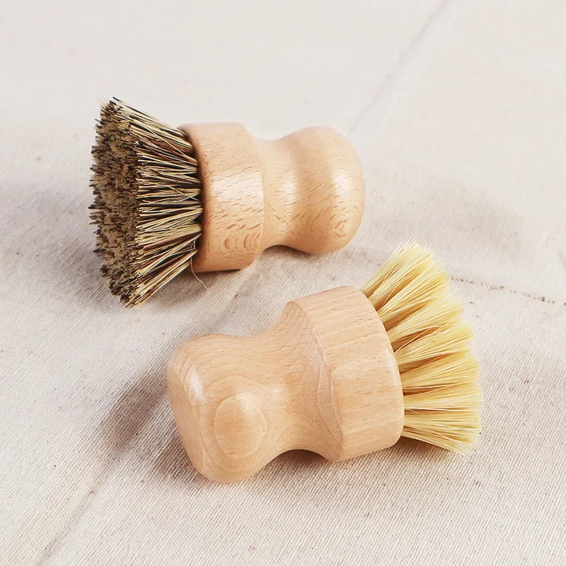 1/2Pcs Palm Pot Brush Bamboo round Mini Natural Scrub Brush for Kitchen Dishwashing Pot Vegetable Cleaning Brush Wholesale
