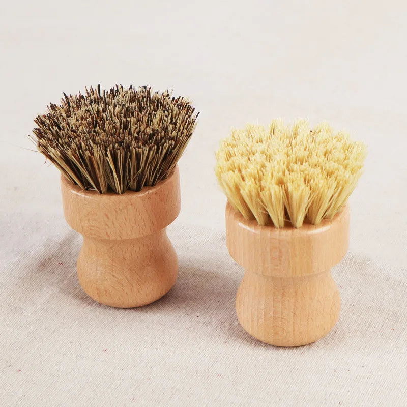 1/2Pcs Palm Pot Brush Bamboo round Mini Natural Scrub Brush for Kitchen Dishwashing Pot Vegetable Cleaning Brush Wholesale