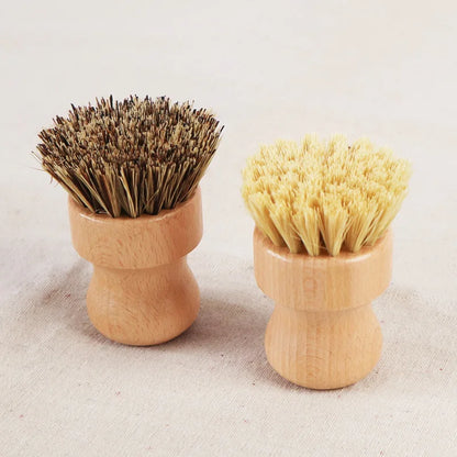 1/2Pcs Palm Pot Brush Bamboo round Mini Natural Scrub Brush for Kitchen Dishwashing Pot Vegetable Cleaning Brush Wholesale