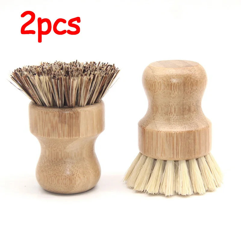 1/2Pcs Palm Pot Brush Bamboo round Mini Natural Scrub Brush for Kitchen Dishwashing Pot Vegetable Cleaning Brush Wholesale