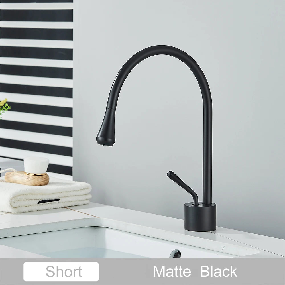 Black Brass Art Basin Faucet Bathroom Washbasin Hot Cold Tap 360 Swivel Waterfall Gold Tall Model Mixer Deck Mounted