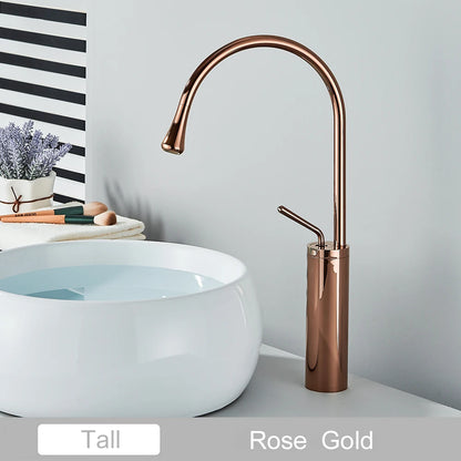 Black Brass Art Basin Faucet Bathroom Washbasin Hot Cold Tap 360 Swivel Waterfall Gold Tall Model Mixer Deck Mounted