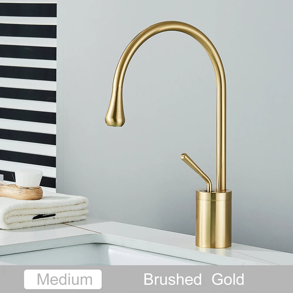 Black Brass Art Basin Faucet Bathroom Washbasin Hot Cold Tap 360 Swivel Waterfall Gold Tall Model Mixer Deck Mounted