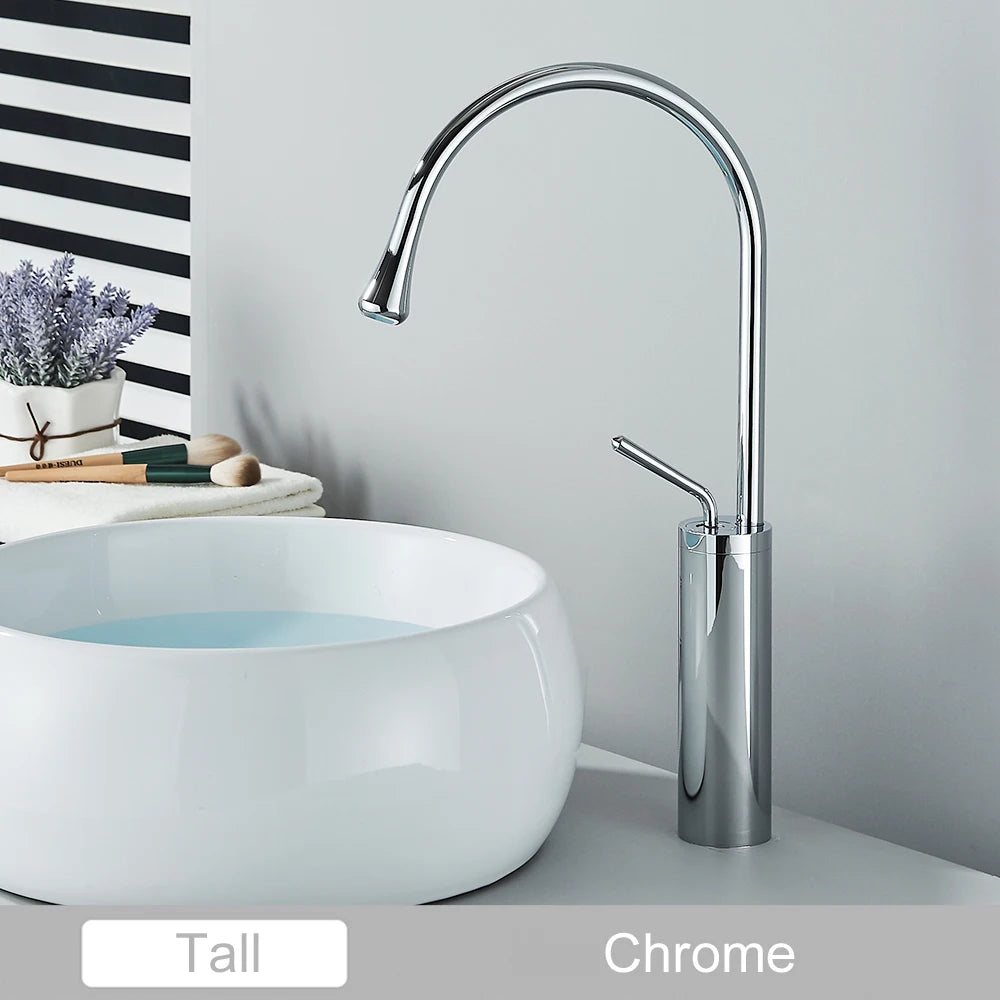Black Brass Art Basin Faucet Bathroom Washbasin Hot Cold Tap 360 Swivel Waterfall Gold Tall Model Mixer Deck Mounted