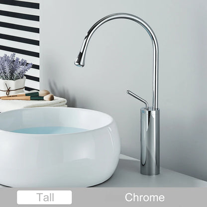 Black Brass Art Basin Faucet Bathroom Washbasin Hot Cold Tap 360 Swivel Waterfall Gold Tall Model Mixer Deck Mounted