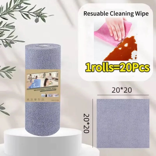 Reusable Cleaning Wipe Household Kitchen Cloth Microfiber Towel Rolls Dish Rags Wash Paper Towel Replacement 1 Roll of 20 Sheets